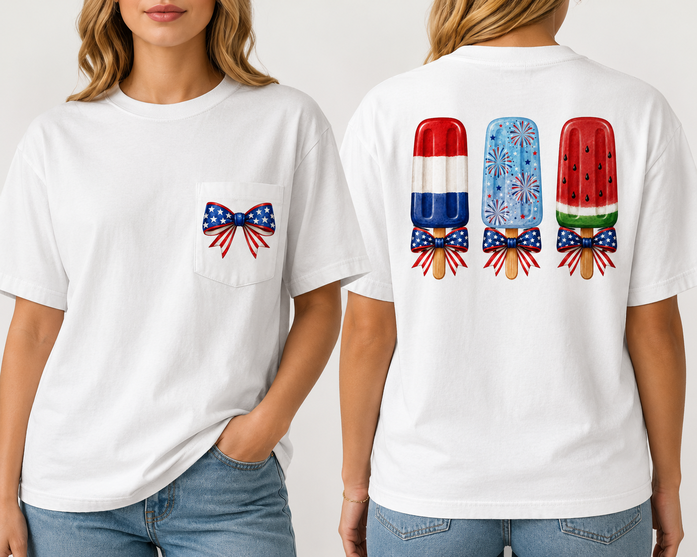 Patriotic Popsicle Tee — American Flag Bow 4th of July Shirt