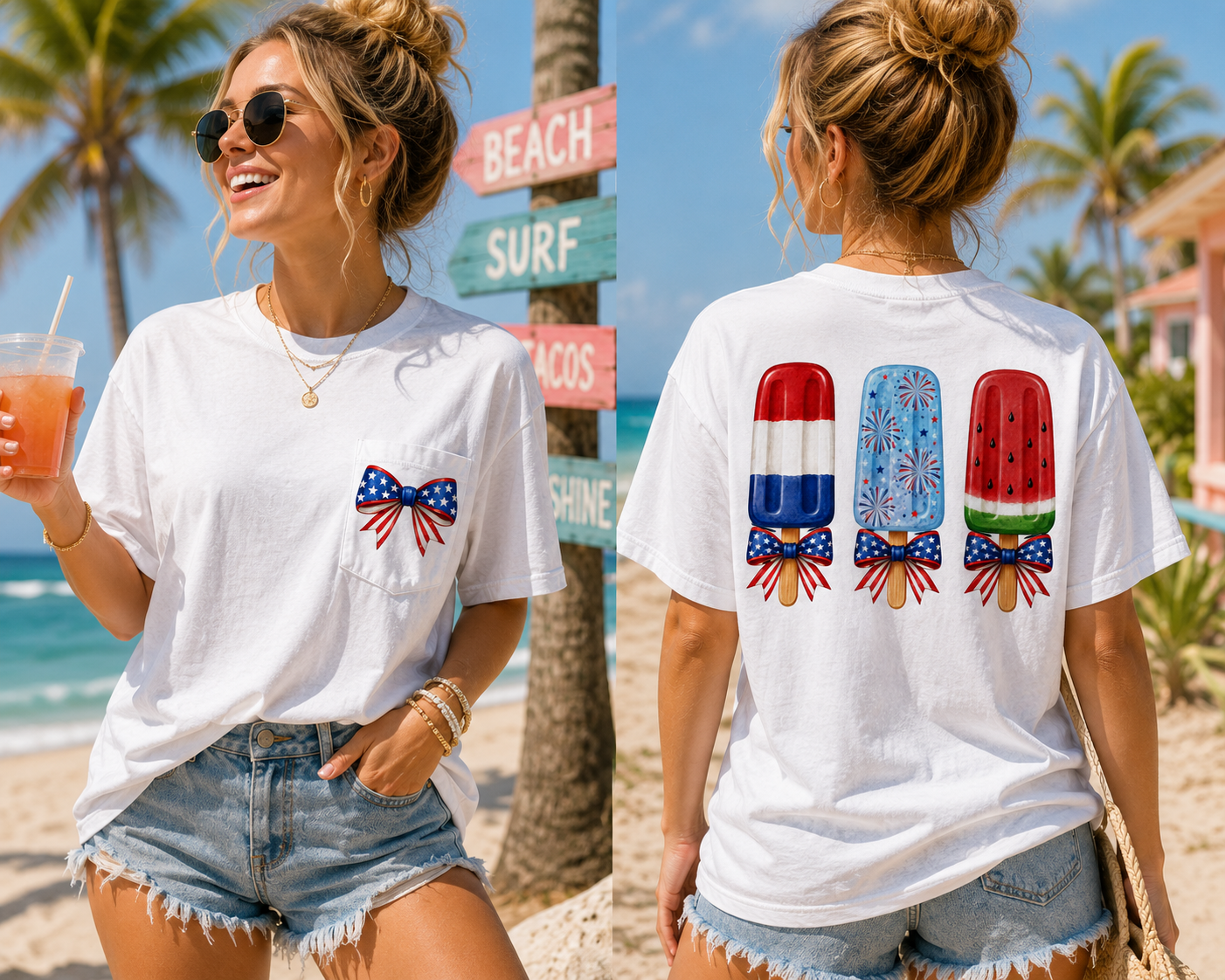 Patriotic Popsicle Tee — American Flag Bow 4th of July Shirt