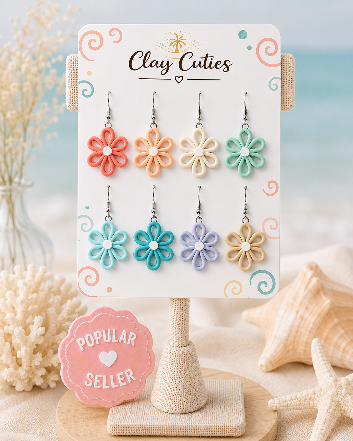 Pastel Flower Polymer Clay Earrings | Colorful Daisy Dangle Earrings | Cute Boho Floral Earrings | Lightweight Statement Jewelry | Clay Cuties