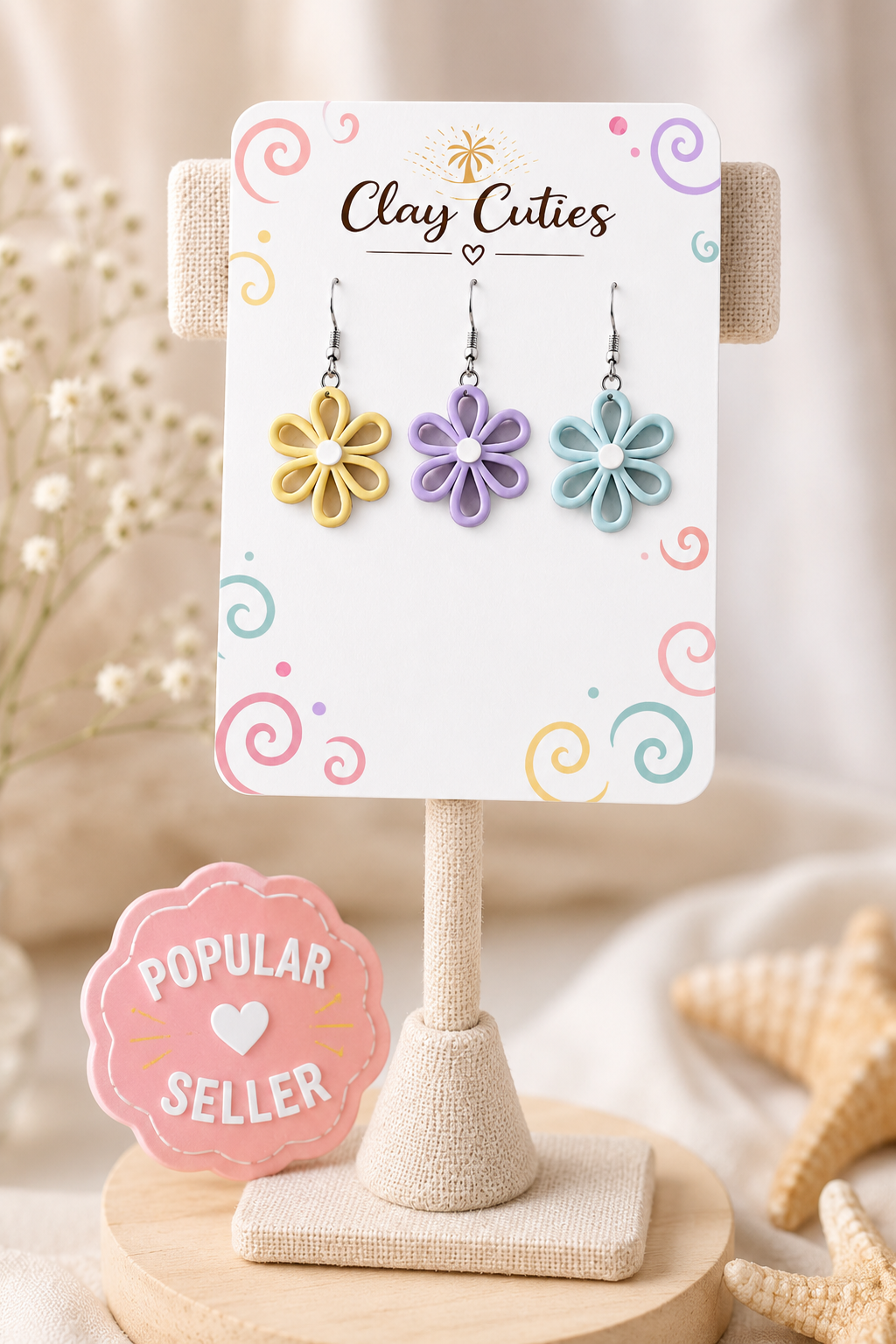 Pastel Flower Polymer Clay Earrings | Colorful Daisy Dangle Earrings | Cute Boho Floral Earrings | Lightweight Statement Jewelry | Clay Cuties
